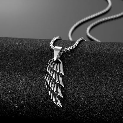 Men's Stainless Steel Angel Wings Pendant Fashion Personality Feather Titanium Steel Necklace