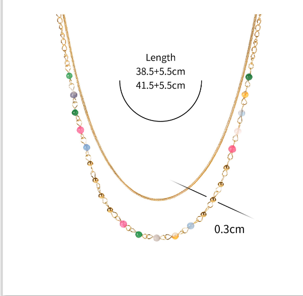 Retro Double-layer Necklace Color Stone Beads