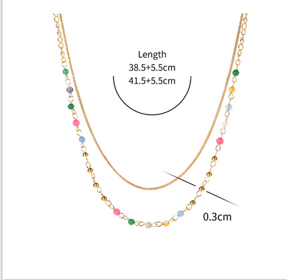 Retro Double-layer Necklace Color Stone Beads