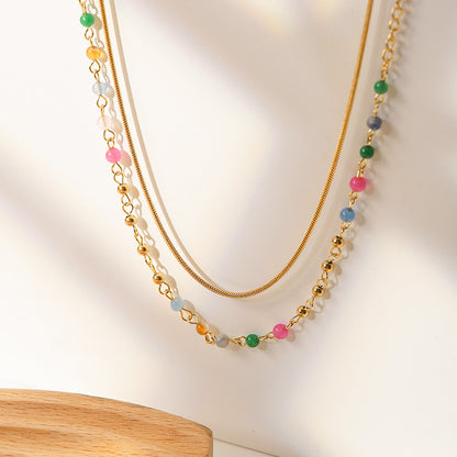 Retro Double-layer Necklace Color Stone Beads