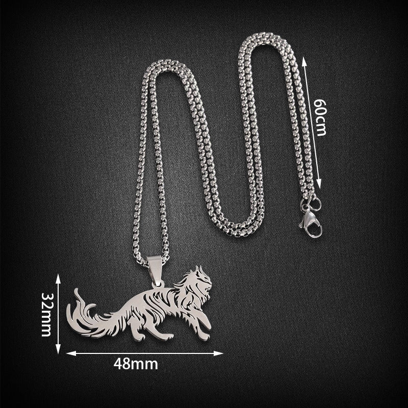 Stainless Steel Hip Hop Animal Cat Pendant Necklace