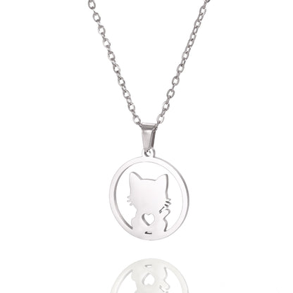 Cute Hollow Love Kitten Pendant Women's Necklace