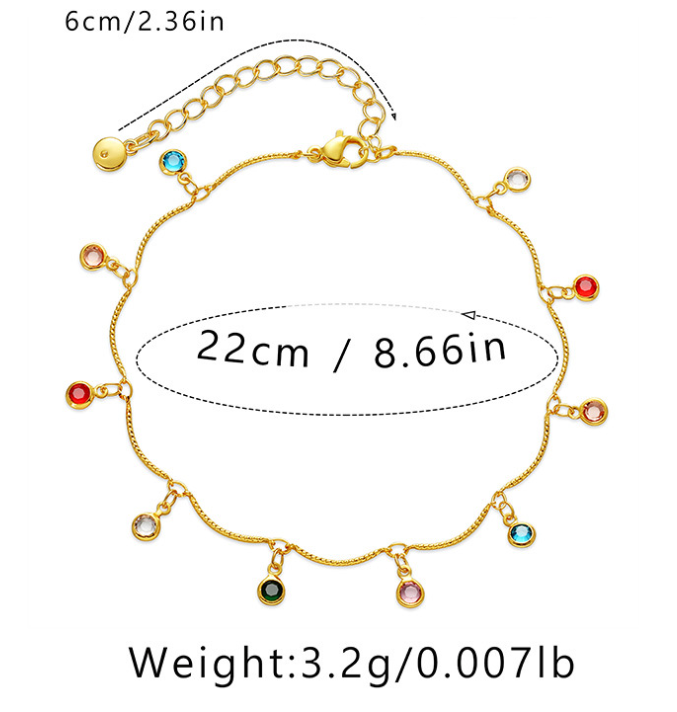 Colorful Zircon Ethnic Style Adjustable Anklet Bohemian Fashion Popular Foot Ornaments