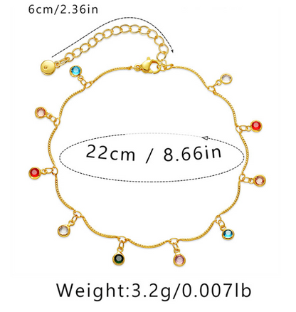 Colorful Zircon Ethnic Style Adjustable Anklet Bohemian Fashion Popular Foot Ornaments