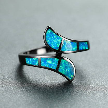 Black Gold Blue Arc Opal European And American Style Exaggerated And Personalized Ring