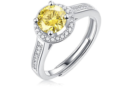 Silver S925 Yellow For Women Moissanite Ring Adjustable Mouth