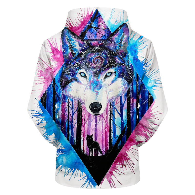 Wolf Print Hoodie Loose Sweater