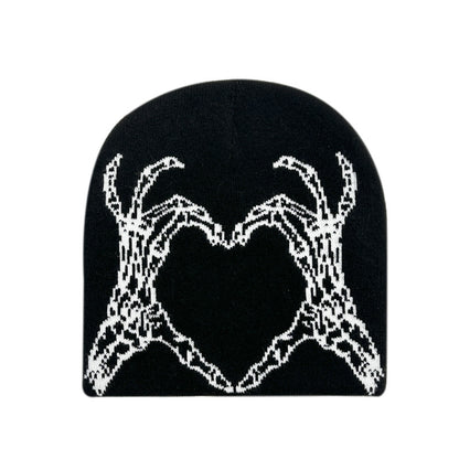 Heart-shaped Skull Hand-held Flower Knitted Wool Hat