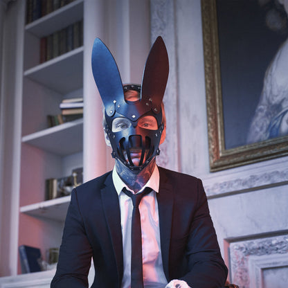 Men's And Women's Rabbit Ears Leather Mask