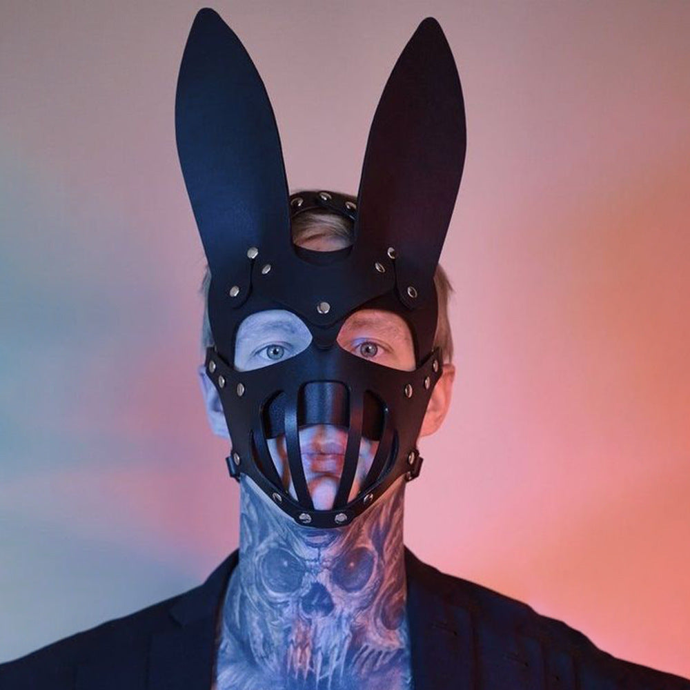 Men's And Women's Rabbit Ears Leather Mask