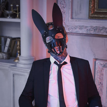 Men's And Women's Rabbit Ears Leather Mask