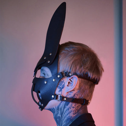 Men's And Women's Rabbit Ears Leather Mask