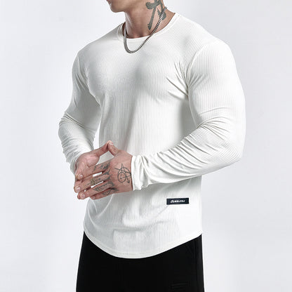 Striped Solid Color Fitness Breathable Long Sleeves