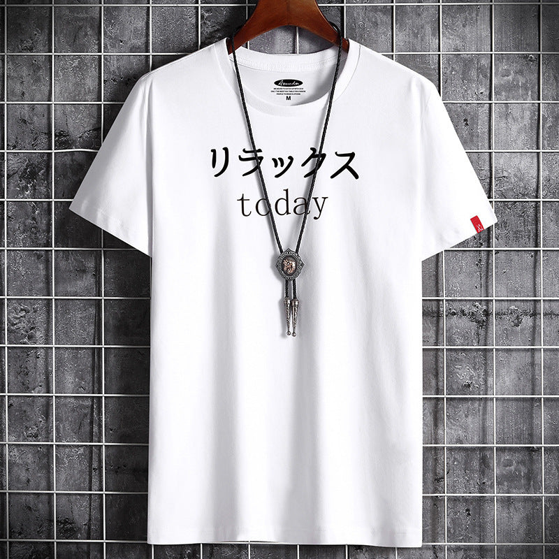 Men's Youth Summer Round Neck Cotton Loose Clothing Half Sleeve Print T-shirt Top Tide