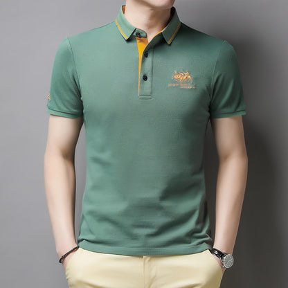 Embroidered POLO Fashion Solid Color Middle-aged And Young Men's Short-sleeved Top T-shirt Men's