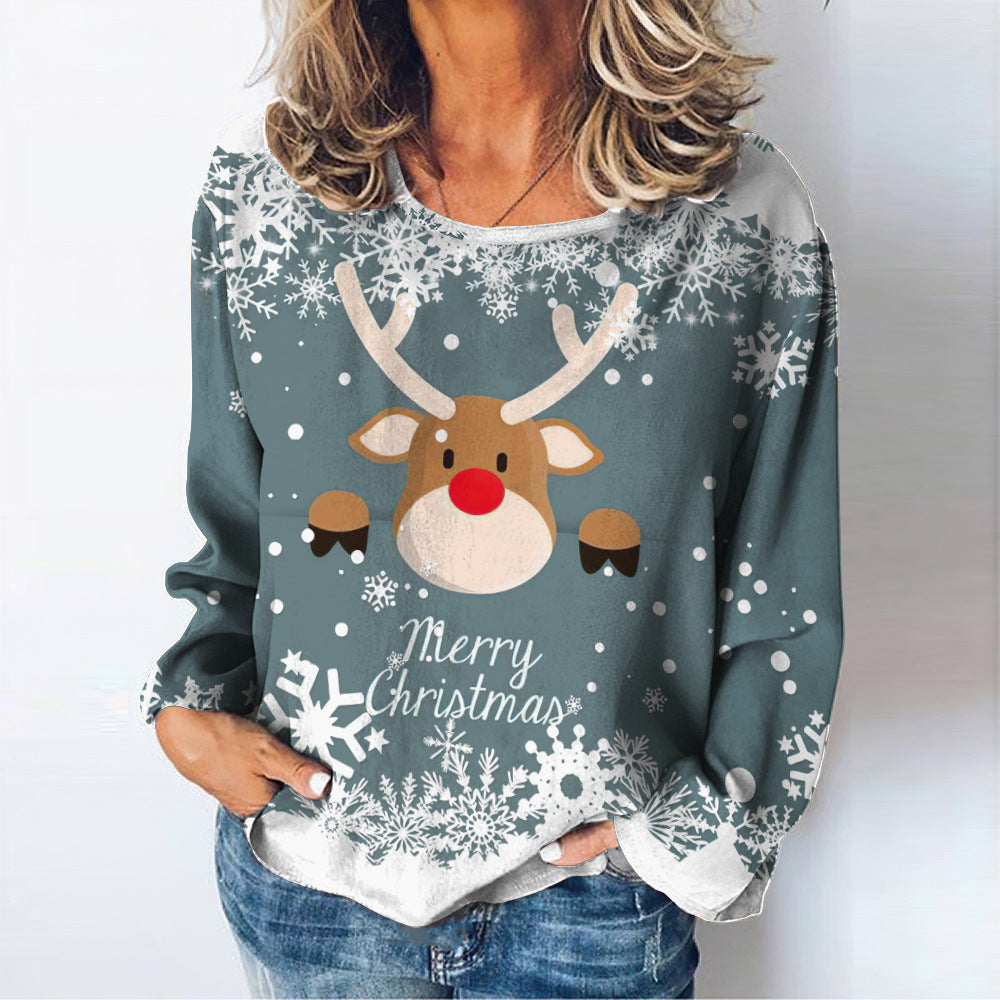 D Printed Christmas Deer Top Autumn Leisure Streetwear