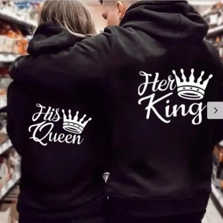 King Queen Printed European And American Plus Velvet Hooded Sweater