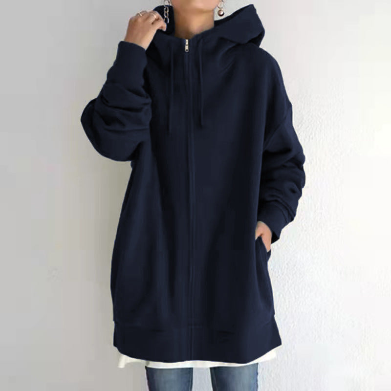 Street Hooded Zipper Hooded Long Sweatshirt Sweater