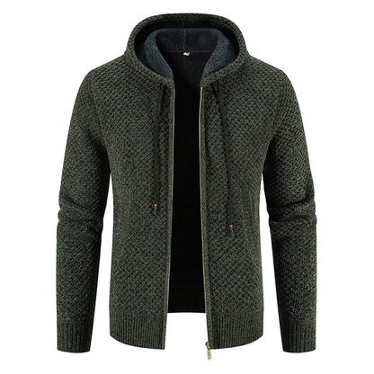 Knitwear Men's Hooded Sweater Fleece-lined Velvet-added Thickness Fleece-lined Warm Cardigan Coat