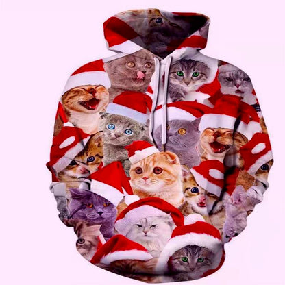 Christmas Cat Digital Printing Men's Hoodie