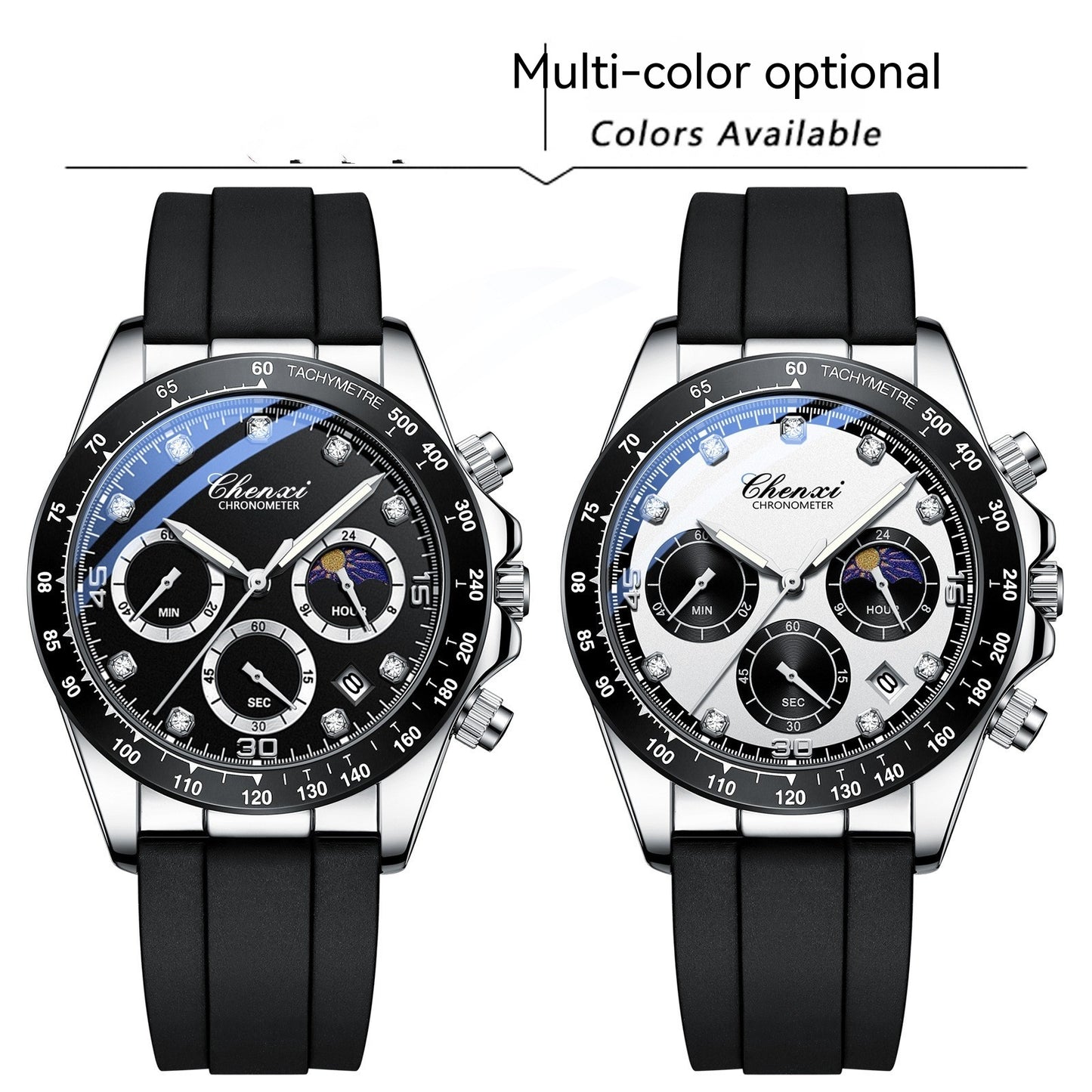 Multi-functional Silicone Band Watch Men's Three Eyes And Six Needles