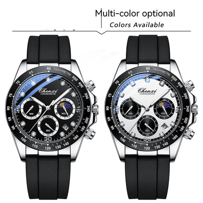 Multi-functional Silicone Band Watch Men's Three Eyes And Six Needles