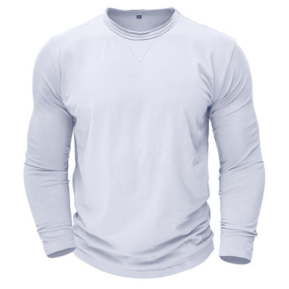 Fall Winter Men's New Solid Color Round Neck Long Sleeve T-shirt Pure Cotton