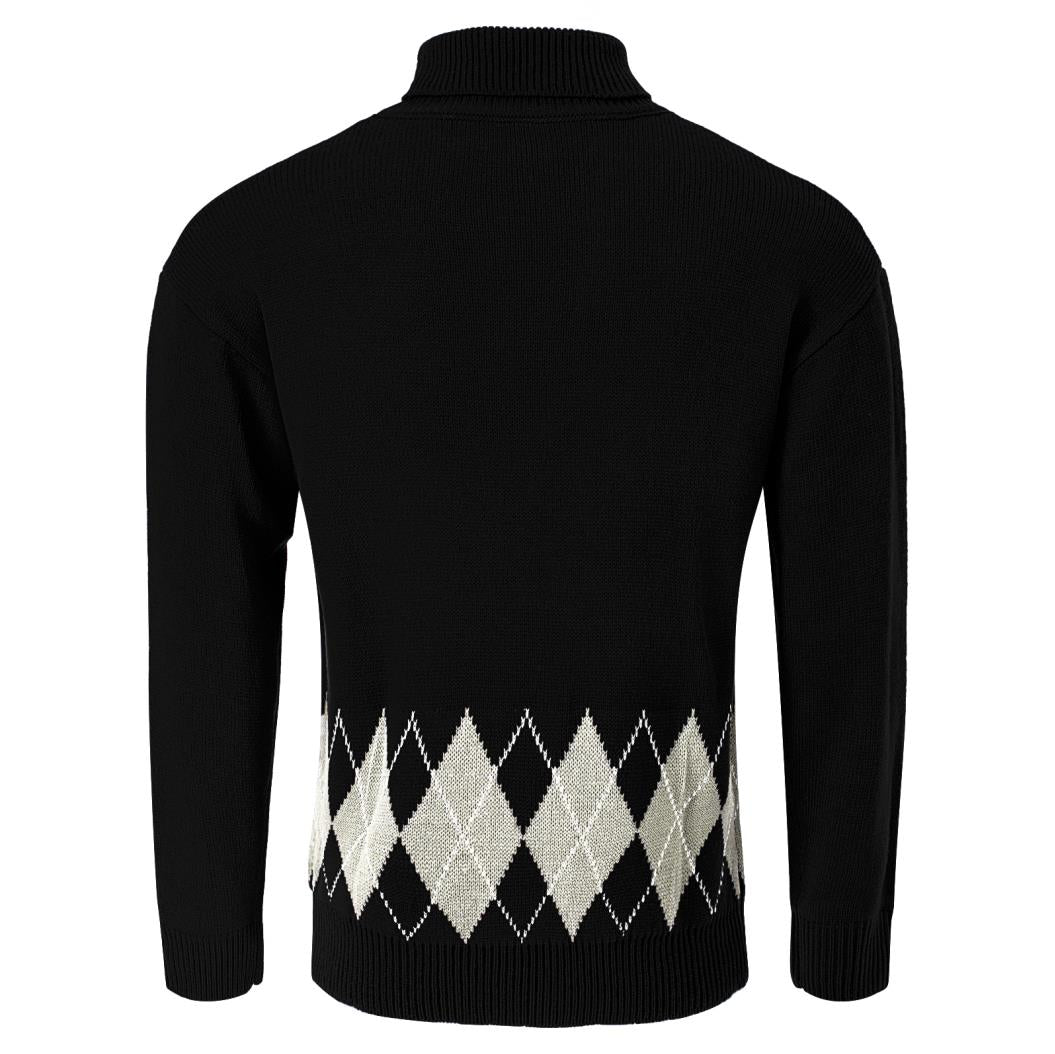 Men's Vintage Argyle Turtlenecks Sweater Thermal Knitted Pullover