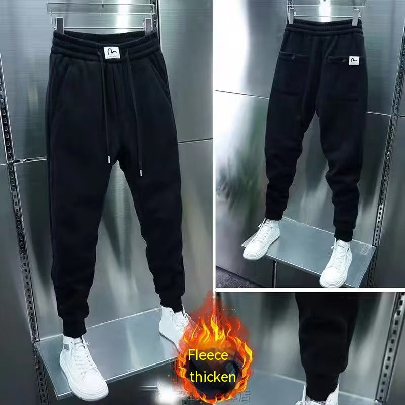 Men's Korean-style Trendy Sports Trousers Fleece-lined Trendy Brand Ankle Length Ankle-tied Sweatpants