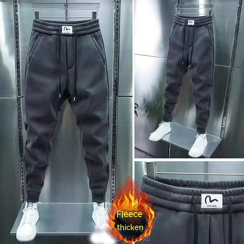 Men's Korean-style Trendy Sports Trousers Fleece-lined Trendy Brand Ankle Length Ankle-tied Sweatpants