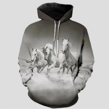 Printed Animal Horse Painting Hoodie Fashion Men Loose Sweater