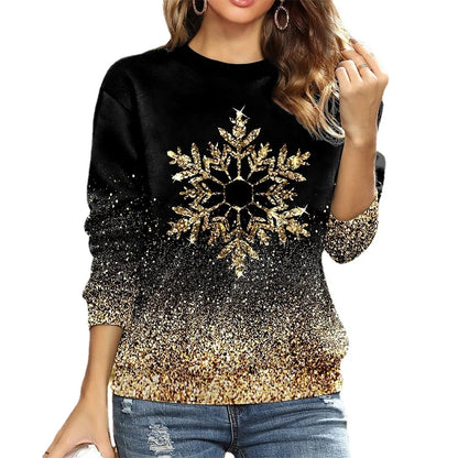 Popular Round Neck Sweater Women's Golden Snowflake Figure Women's Clothing