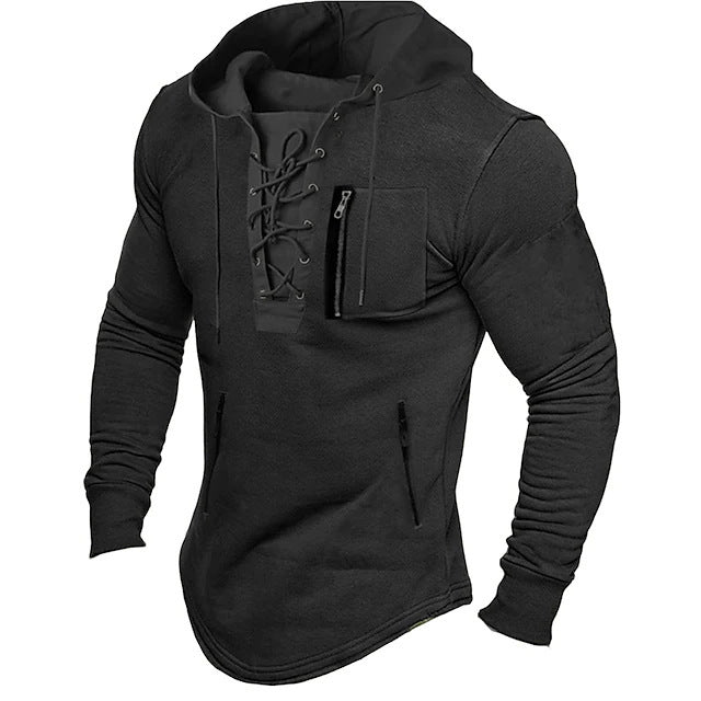 Spring And Autumn Pure Color Tied Zipper Pocket Sports Street Bronzing Hoodie