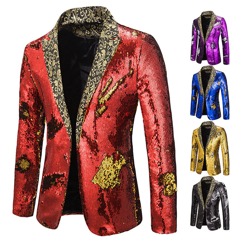 New Men's Two-tone Sequined Suit Stage Costume Jacket