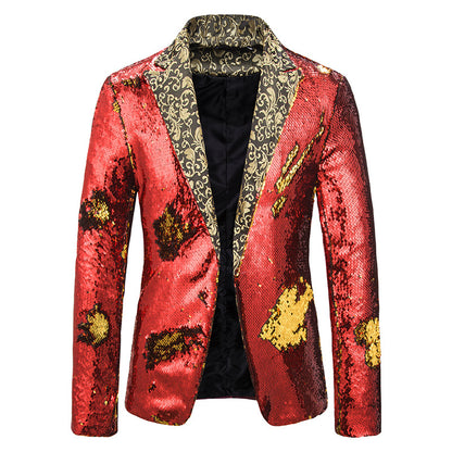 New Men's Two-tone Sequined Suit Stage Costume Jacket