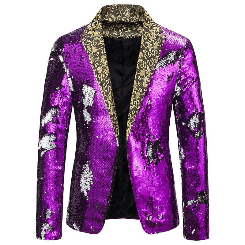 New Men's Two-tone Sequined Suit Stage Costume Jacket