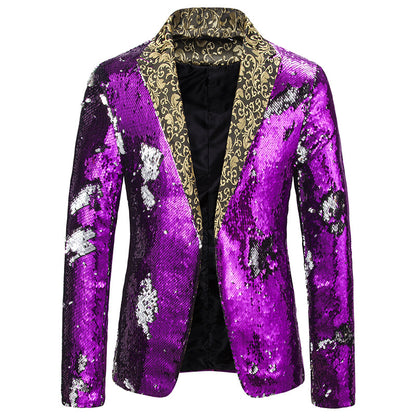 New Men's Two-tone Sequined Suit Stage Costume Jacket