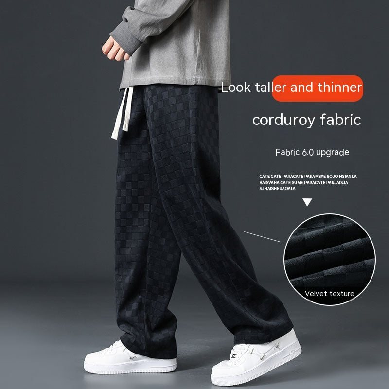 Corduroy Fashion Brand Loose Chessboard Plaid Straight Sweatpants