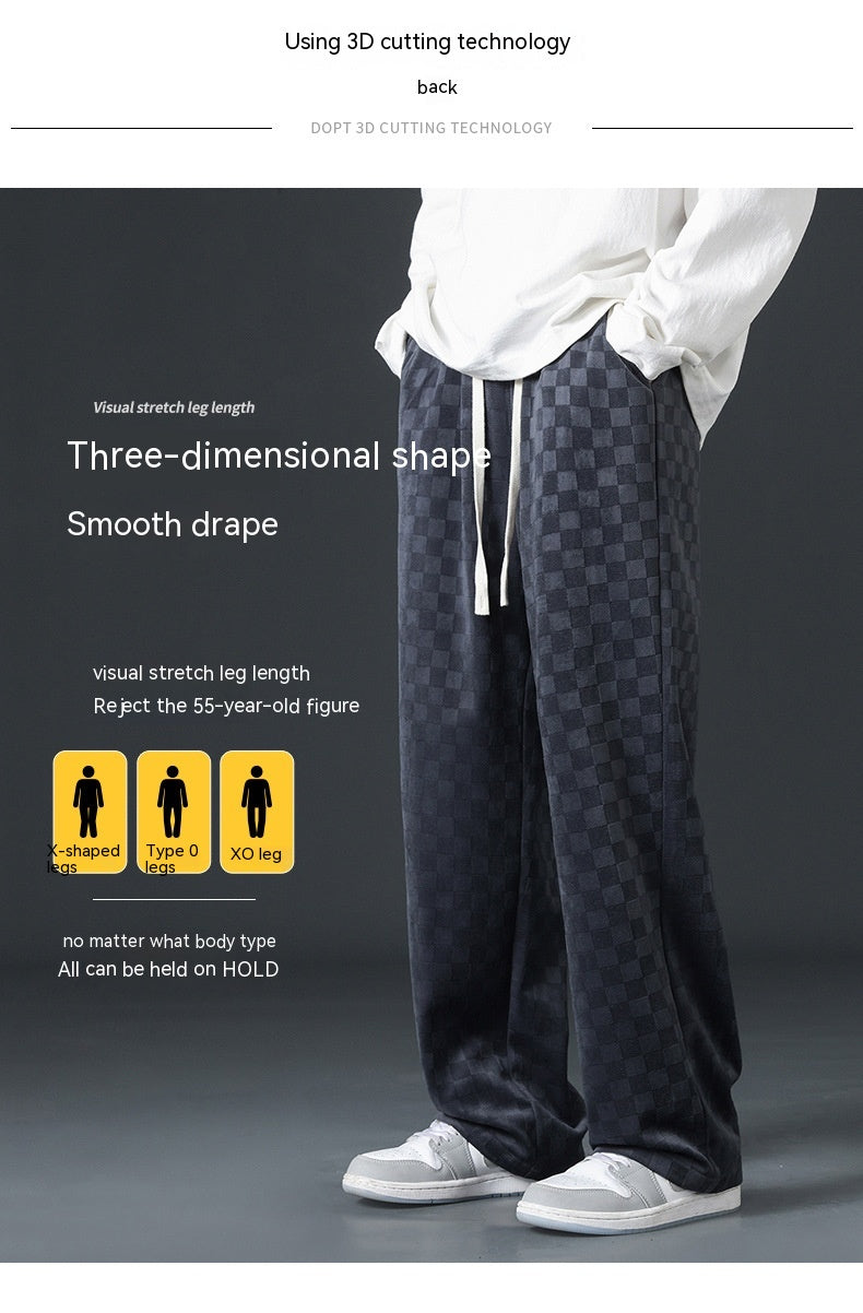 Corduroy Fashion Brand Loose Chessboard Plaid Straight Sweatpants