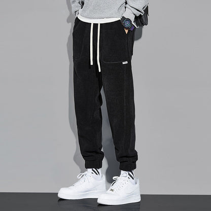 Spring And Autumn Corduroy Casual Pants Men's Loose Trendy Teenagers Waffle Ankle-tied Track Sweatpants