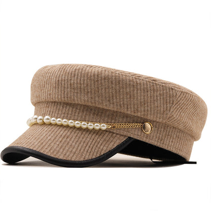 Solid Color Pearl Chain Korean Style Peaked Beret Cap