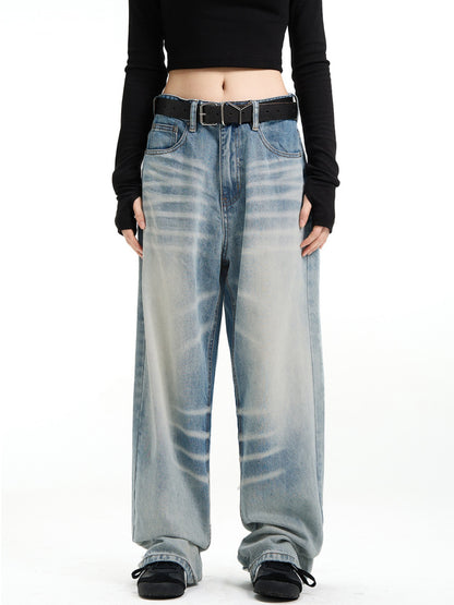 Crack Blue Straight American Retro Jeans