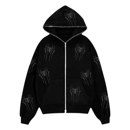 Spider Rhinestone Printed Cardigan Coat For Men