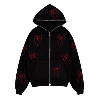 Spider Rhinestone Printed Cardigan Coat For Men