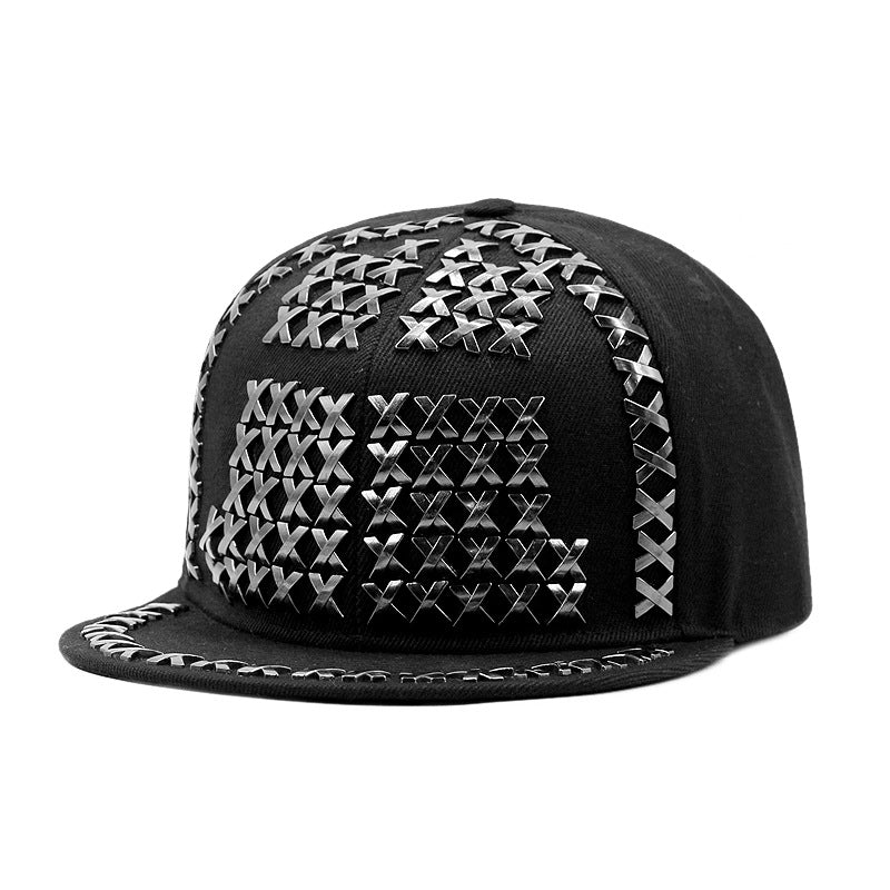 Punk Hip Hop Metal Rivet Flat Brim Baseball Cap