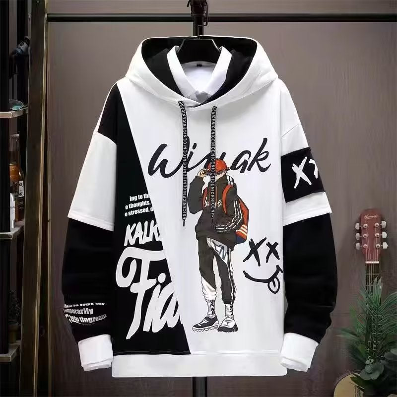 Hooded Sweater Fashion Brand Color Matching Long Sleeve Coat Hip Hop Top