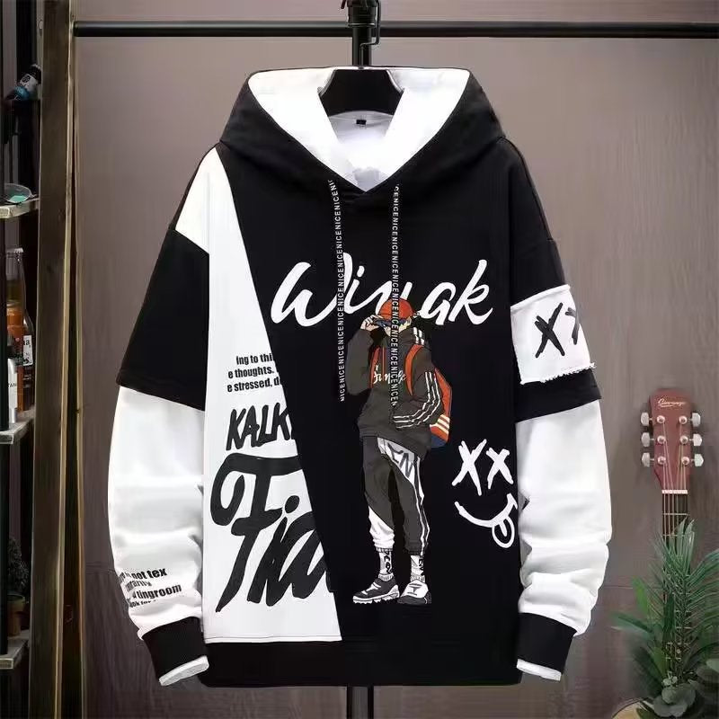 Hooded Sweater Fashion Brand Color Matching Long Sleeve Coat Hip Hop Top