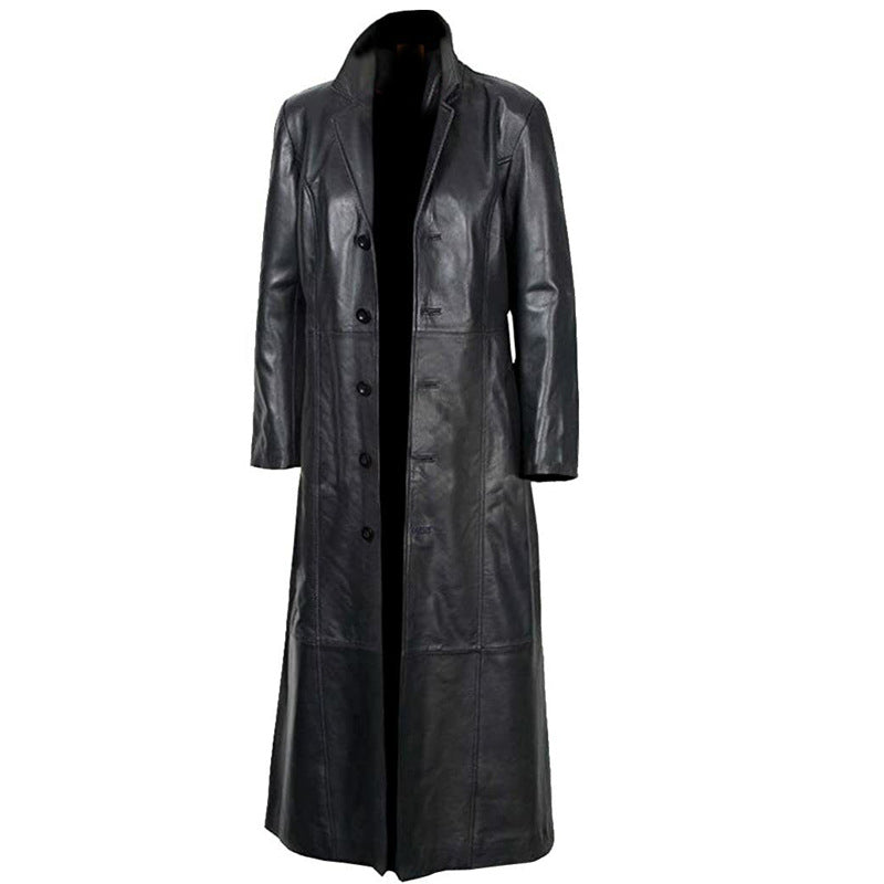 Plus Size Leather Jacket Motorcycle Men's Duster Fur Coat