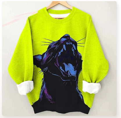 Women's Sweater Fashionable Colorful Cheetah Art Long Sleeve Printing