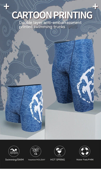 Printed Swimming Trunks Men's Chinese Style